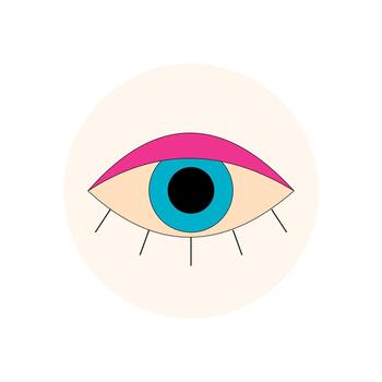 Groovy retro blue eye sticker in flat pop circle style. Funky package symbol as playful lid and cool y2k accent. Trendy element with modern vibes for fun badge or creative label. vector