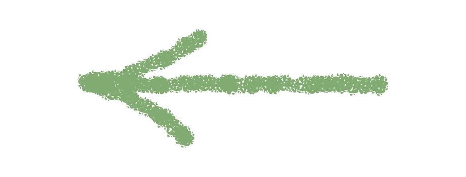 Crayon arrow with hand drawn sketch and symbol style. Direction element as pointer icon and simple sign, green graphic for navigation or concept with isolated effect. vector