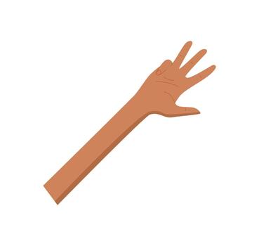 Flat hand gesture showing four raised fingers. Bare human palm and fingers express the number four in a clean, isolated style. Simple design for math, counting, or educational themes. vector