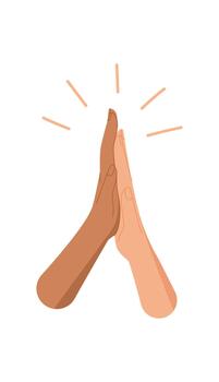 Flat highfive gesture symbol with two hands touching together. Community and friendship concept showing solidarity and people working together. Ideal for teamwork or social unity themes. vector