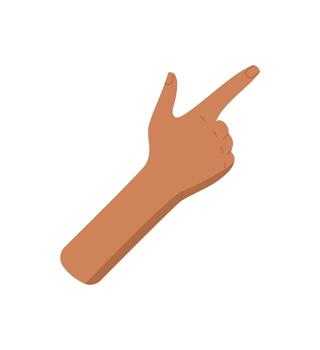 Bare hand with two fingers in flat style pose sticker. Human arm forming number 2 with a clear gesture. Isolated signal art for minimal education design or counting concepts. vector