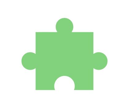 Flat green silhouette of a jigsaw puzzle piece. Simple depiction of a toy and boardgame element on table, suited for hobby and fun activities. Minimalist style, ideal for children designs. vector