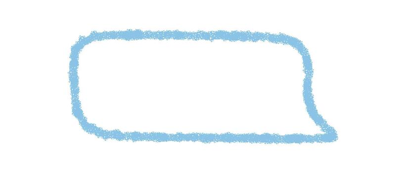 Hand drawn blue chalk speech rectangle forms organic conversation bubble. Textbox outline and balloon create a talk box with round, chat message. Minimal style for communication or creative vector