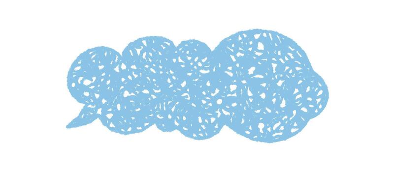 fluido habla nube en lápiz de color Escribiendo y bosquejo estilo. mano dibujado charla burbuja sugiere hablar y mensaje con juguetón expresión. azul burbuja forma para creativo mensaje o comunicación concepto. vector