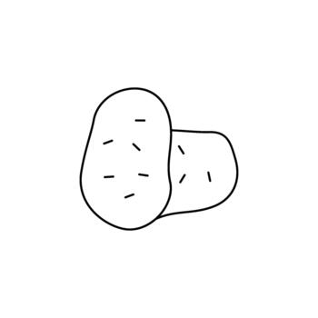 Simple black and white outline illustration of two potatoes with small dark lines representing eyes on their surface, set against a clean white background vector
