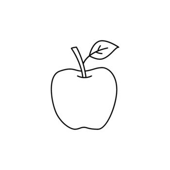 Simple and elegant line art illustration of a fresh apple with a stem and leaf on a white background, perfect for design projects vector