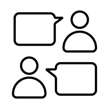 sencillo charla o conversacion línea Arte icono. dos personas con habla burbujas representando comunicación, diálogo, o un mensajería aplicación minimalista gráfico. vector