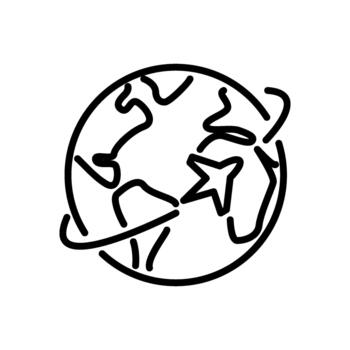 globe icon with plane rotating, line style icon vector