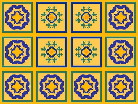 Symmetrical Abstract Flower Pattern , Folk Art Tile Background for Bohemian and Creative Textile Design. vector