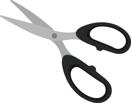 Sharp modern scissors with ergonomic black handles, perfect for crafting, tailoring, and everyday cutting tasks in a clean, professional design. vector