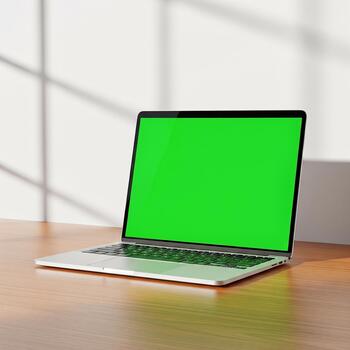 Product mockup with a green screen monitor, ideal for branding display, minimal design, and creative showcase with studio lighting and commercial presentation photo