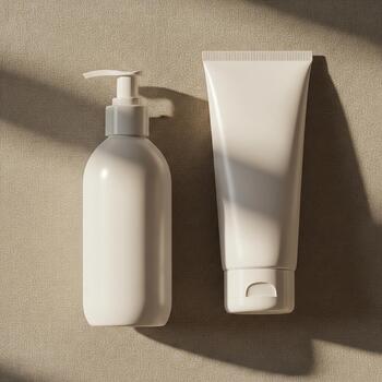 Cosmetic bottle and skincare packaging mockup. Minimal design, clean background for branding display. Advertise with studio lighting. Invest photo