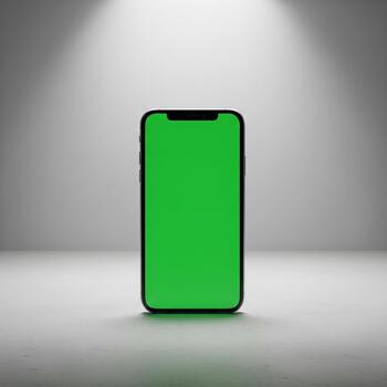 Realistic Render of a Mobile Device Frame with a Green LCD Screen for Product Preview, UI Mockup, and Marketing Visuals photo