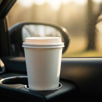 Branding Design with Coffee Cup on a Car Dashboard Mobility and Design Template photo