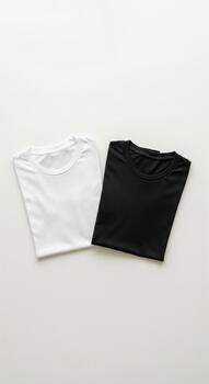 Minimal Design Product Mockup of Black and White T-Shirts, Clean Background, and Studio Lighting photo