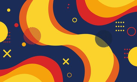 Abstract Geometric Background with Wavy Shapes and Memphis Elements. vector