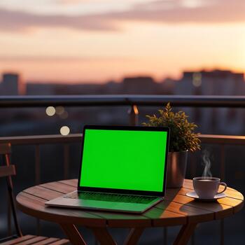 Laptop monitor with green screen for Design Template, Product Preview. Great Website Mockup, Branding Display photo