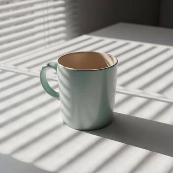 Product Preview with a Ceramic Mug, Signs and Shadows A Concept Design for Branding Display photo