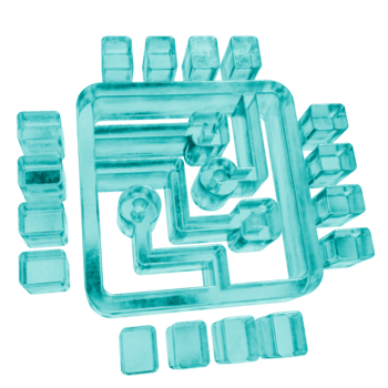 3D processor shapes in frosted blue ice glass style, isolated on a transparent background. Glassmorphism icons and 3D elements for modern graphic design. png