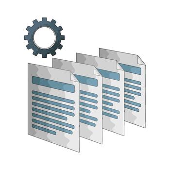 engranaje y documento apilar ilustración vector