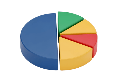 Colorful pie chart segments isolated on transparent background, representing data and analysis png
