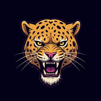 Fierce Leopard Head Roaring with Open Mouth and Sharp Fangs. vector