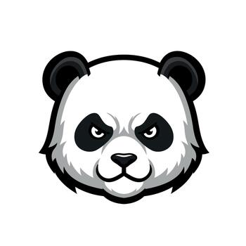 Closeup of a panda head with a determined and slightly menacing expression. vector