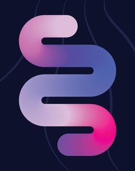 Abstract gradient worm logo on dark background with wavy lines design vector