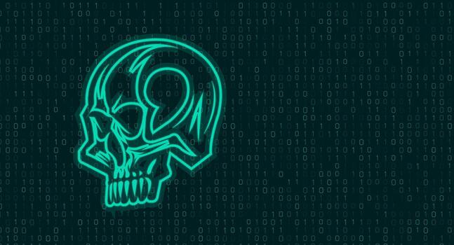 neón ciber cráneo binario código hacker concepto vector