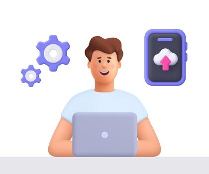 Person using a laptop for cloud computing vector