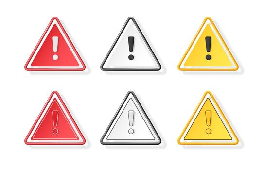 Set of caution, risk, and danger icons in solid and outlined styles. Collection of safety signs. vector