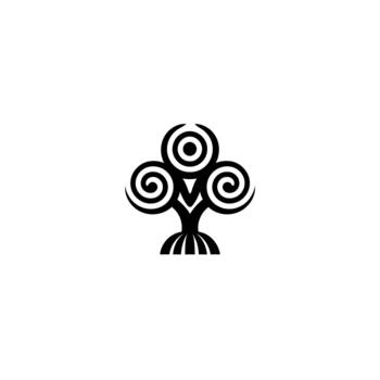 resumen geométrico diseño de un árbol icono con remolinos y círculos vector