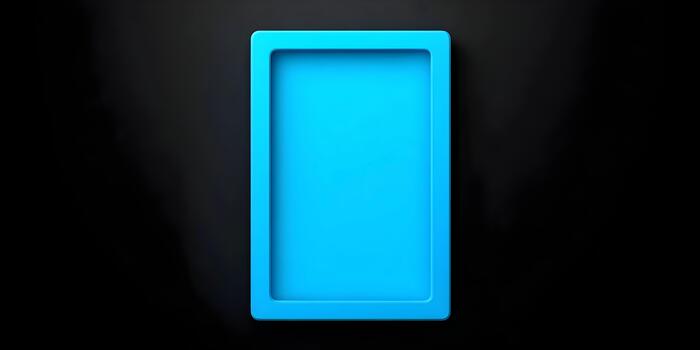 A bright blue rectangular frame with rounded corners is centered on a dark black background creating a modern minimalist design photo