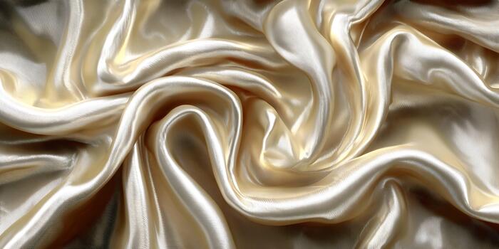 Shimmering golden satin fabric forms elegant waves and soft folds creating a luxurious and smooth texture background photo