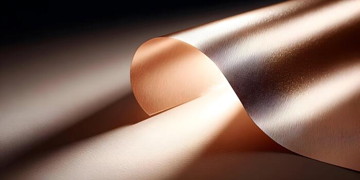 A luxurious textured rose gold paper unfurls with highlights and shadows creating an abstract elegant background photo