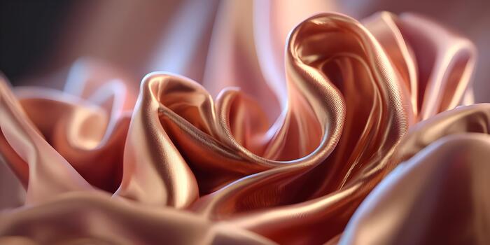 un hermosa de cerca de lujoso Rosa oro tela fluido en elegante pliegues creando un suave resumen textura antecedentes foto