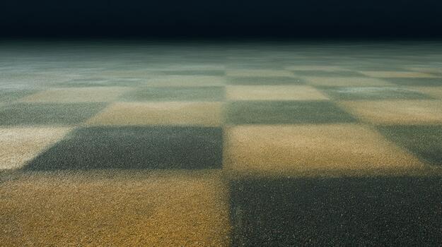 Checkerboard floor with dark background in dim light photo