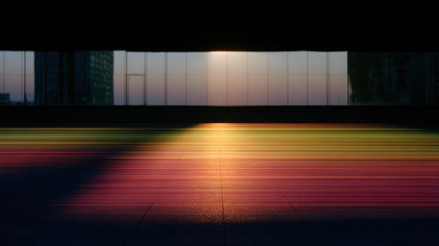 Sunset light creating colorful reflections in a modern space photo