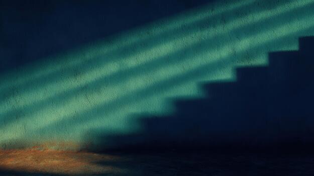 Light and shadow play on a staircase in a quiet space photo