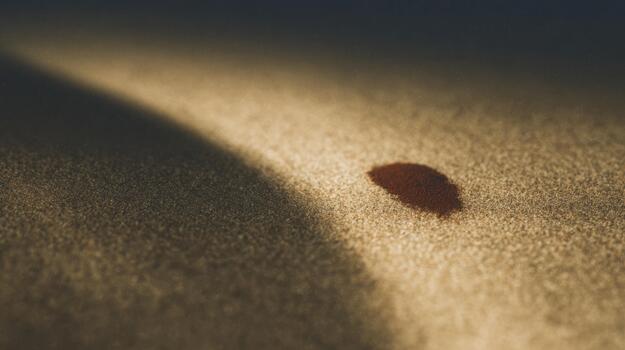 Dark spot on sandy surface against soft light photo