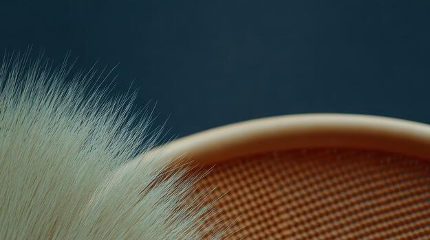 Close-up view of a soft brush on a wooden woven surface photo
