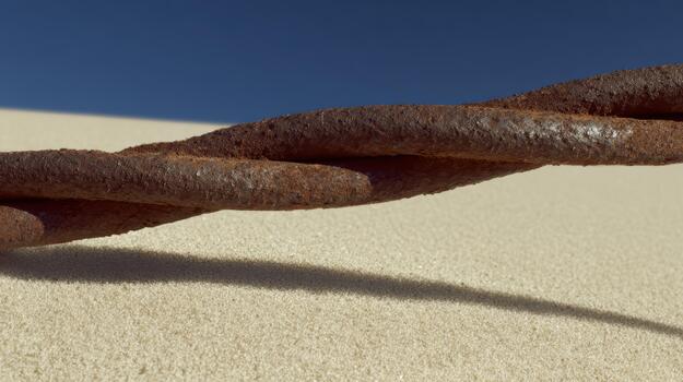 Rusty twisted metal wire in desert setting photo
