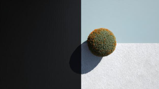 Round green plant on geometric color block background photo