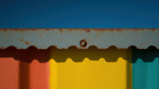 Rusty metal edge contrasts with colorful painted surface photo