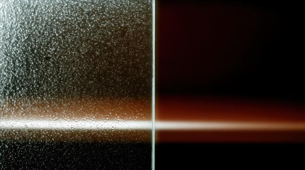 Light shines through a frosted glass panel at night photo