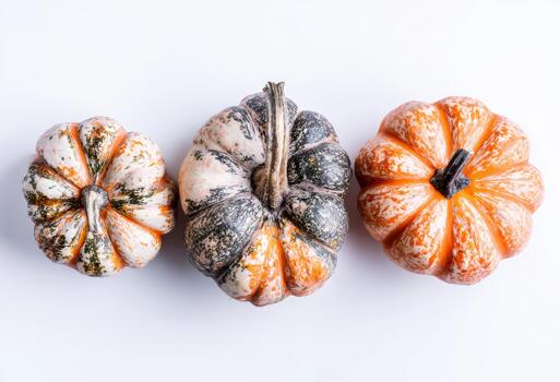 Unique pumpkins in assorted colors and shapes photo
