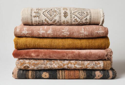 decorativo tela colección apilado pulcramente en monitor foto