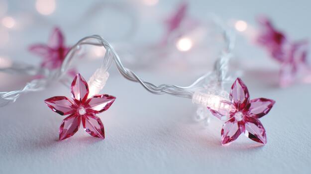Decorative string lights with pink flower design photo