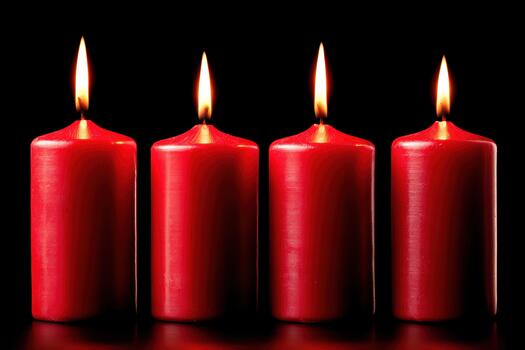 Red candles with glowing flames create serene atmosphere photo