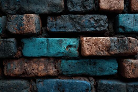 Colorful brick wall with rustic textures and patterns photo